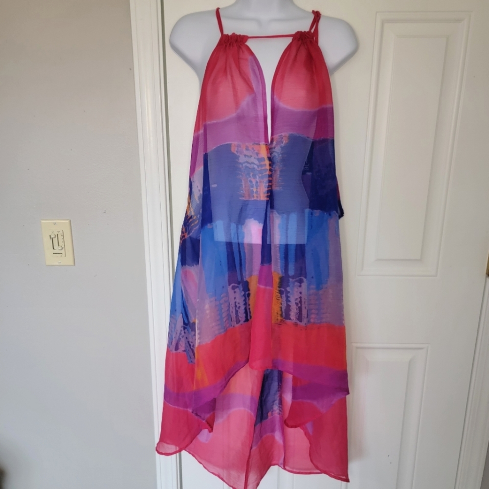 NWT INC International Concepts Pink Blue Cover Up Sheer Bright OS